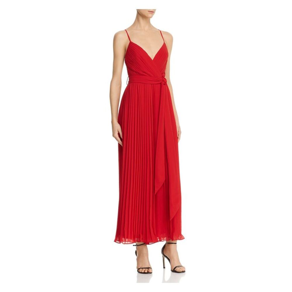 FAME AND PARTNERS Womens Red Spaghetti Strap Wide Leg Evening Jumpsuit Size: 0